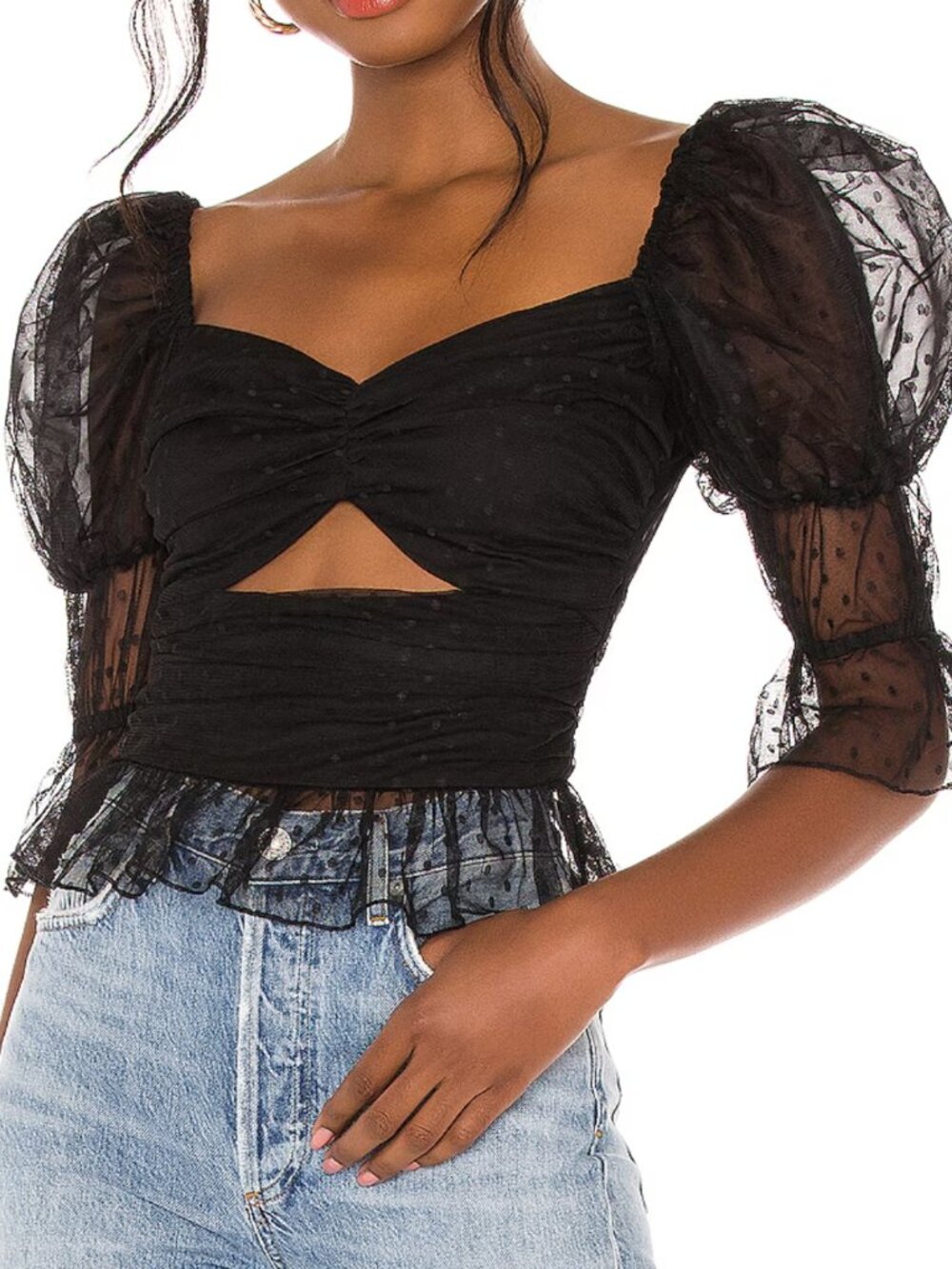 Dolores Top LPA Puffy Sleeve Black Mesh